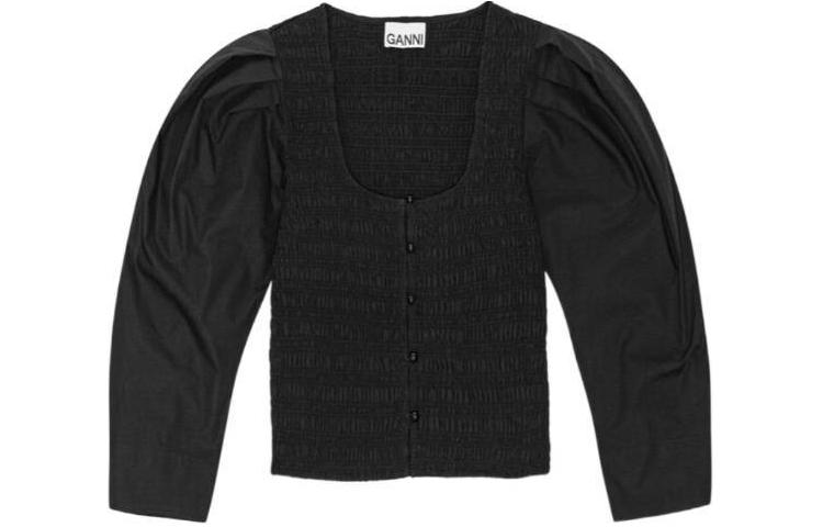 

Укороченная блузка с U-образным вырезом и пуговицами Ganni, черный