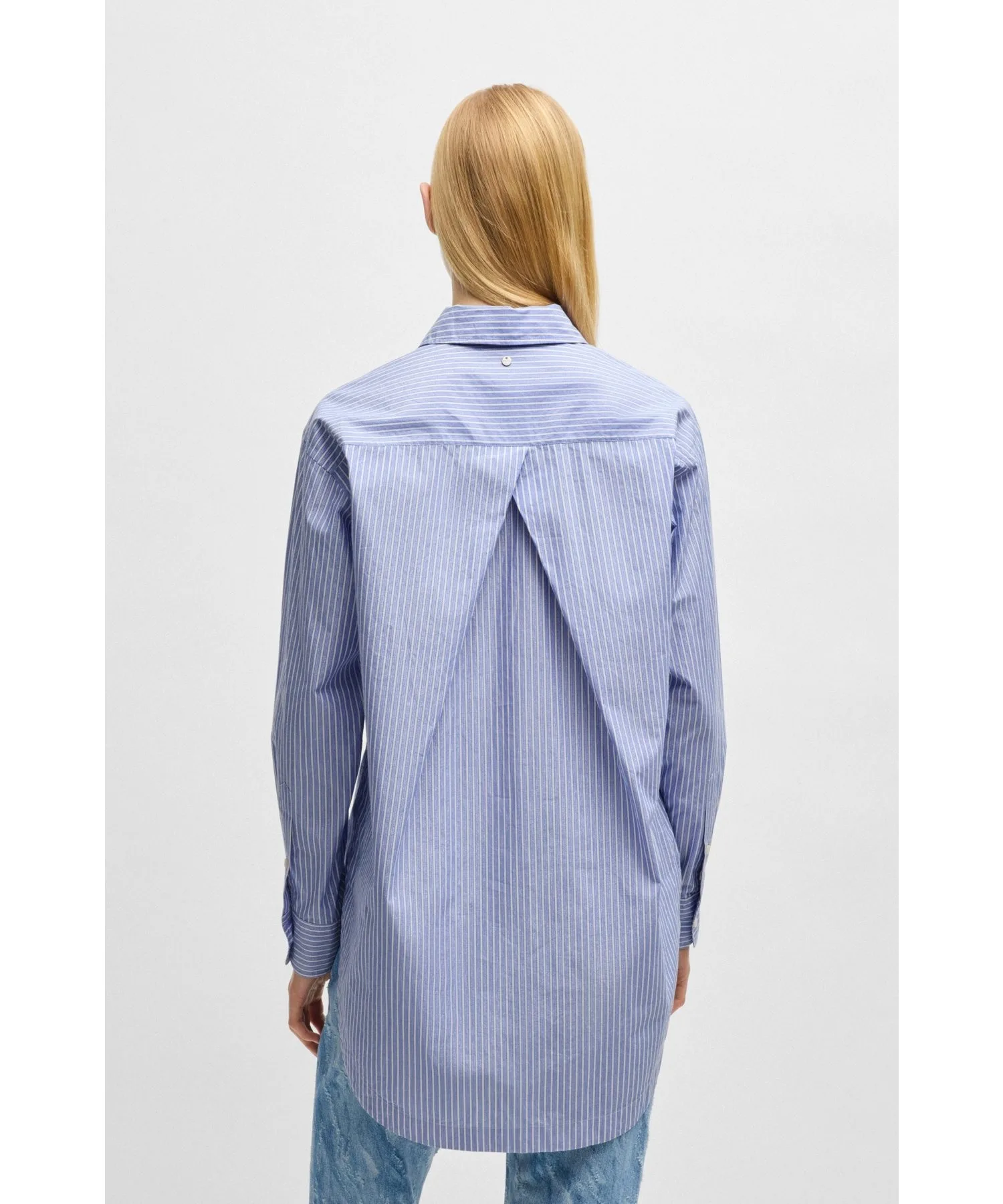 Женская блузка из хлопка Relax Fit Cotton Poplin BOSS Orange синяя — фото 3