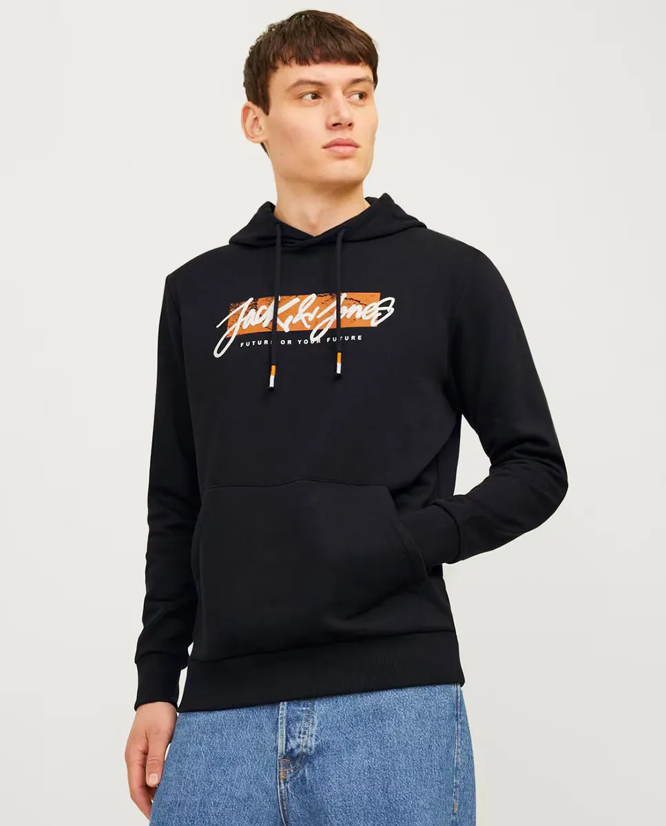 

Мужская толстовка с длинными рукавами и вышивкой спереди Jack & Jones, черный