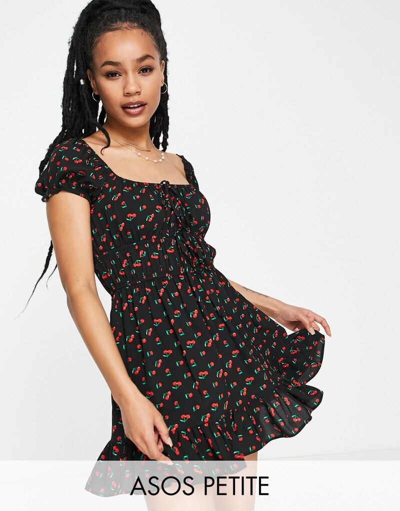 

Чайное платье мини с короткими рукавами и завязками спереди ASOS DESIGN Petite