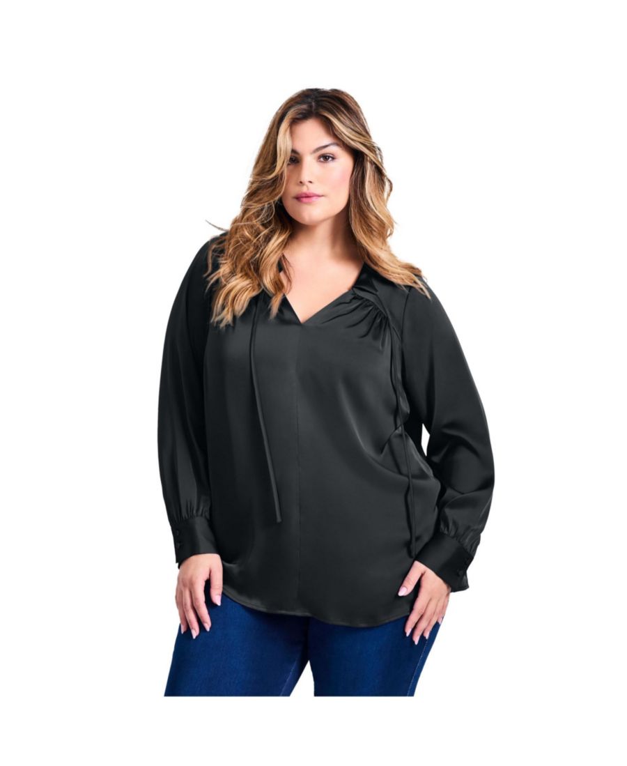 

Женская атласная блузка Marlene с завязками спереди AVENUE, Black