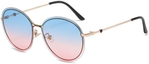 

Солнцезащитные очки 2027 года для женщин, без оправы, винтажные, с градиентным переходом цвета, защита от УФ-излучения UV400, модные круглые очки-маска MTZJH, Blue Pink