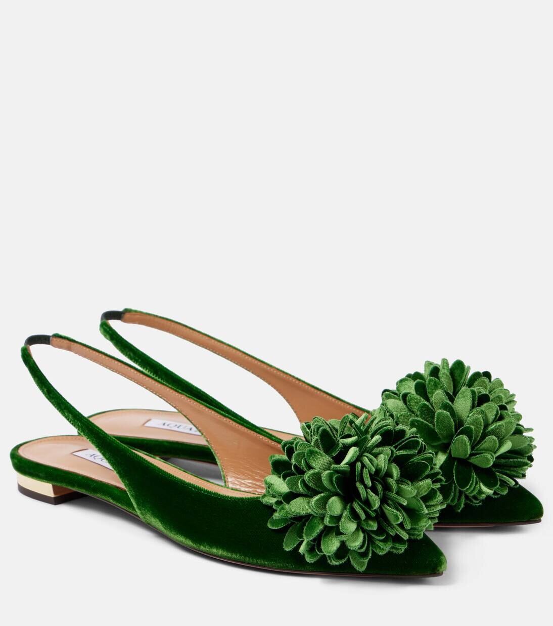 Бархатные балетки Couturier с пяткой на пятке Aquazzura, цвет malachite