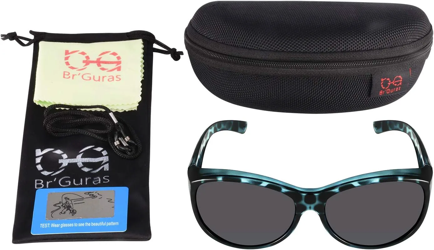 

Поляризованные солнцезащитные очки Br'Guras увеличенного размера с обтекаемой формой, надеваемые поверх солнцезащитных очков, для женщин и мужчин, Green Leopard