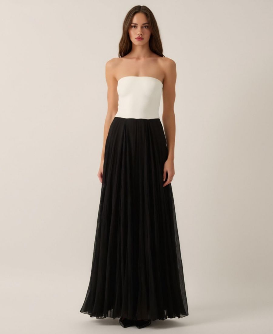 

Женское вечернее платье без бретелей из двухцветного тюля Modenaire, Black/white