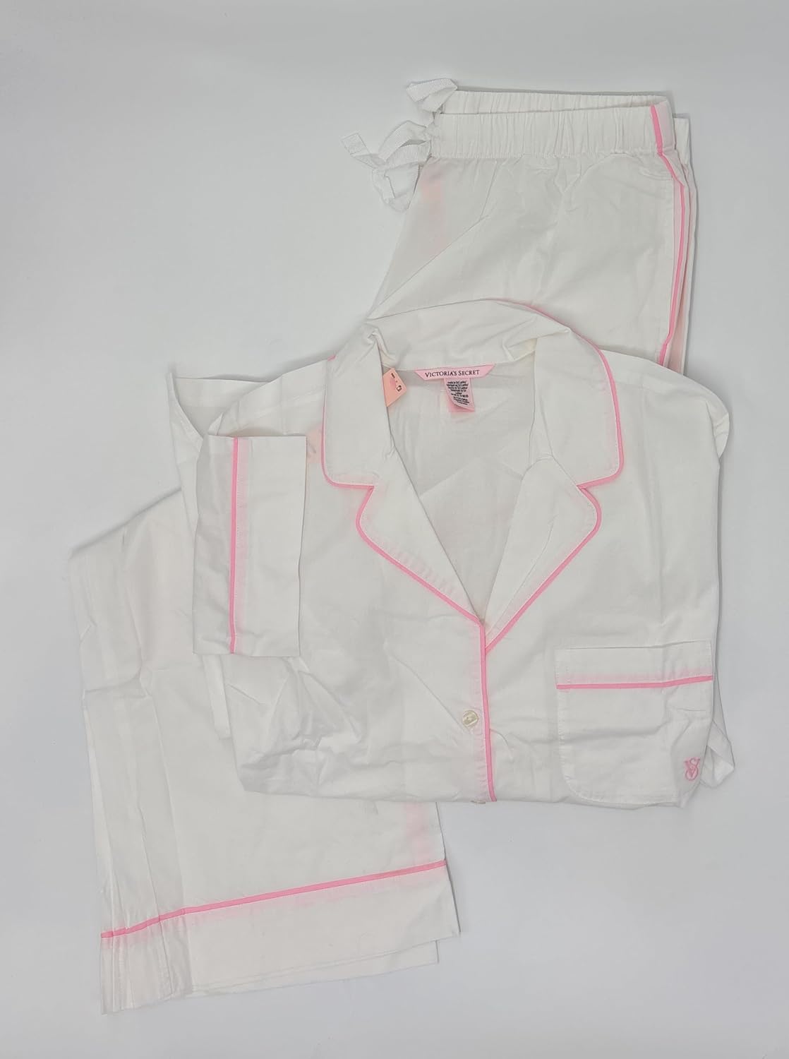 Victoria's Secret пижамный комплект из длинного хлопка, White/Pink Trim — фото 2