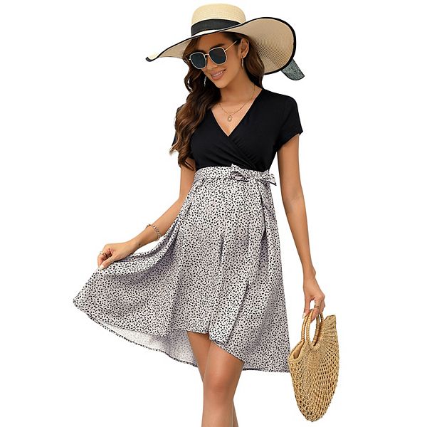 

Женское платье для беременных с V-образным вырезом и поясом в стиле color block Seoria, Brown Leopard