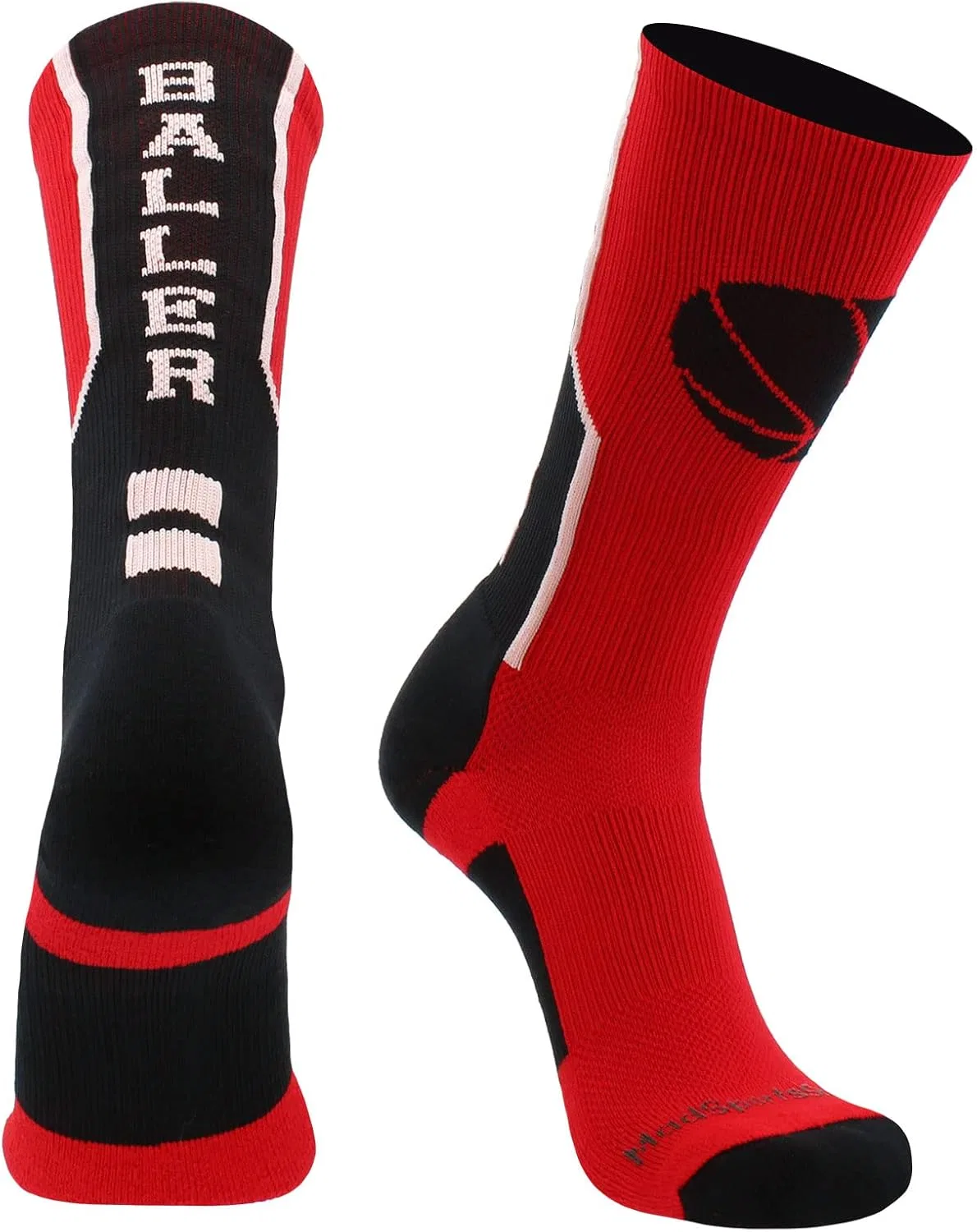 Баскетбольные носки MadSportsStuff Baller с баскетбольным логотипом, средней длины, красный/черный