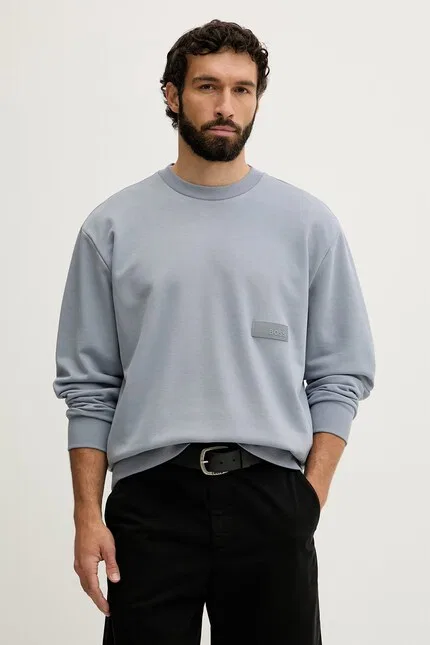 Худи из мягкого трикотажа SW_Crewneck BOSS Green, синий