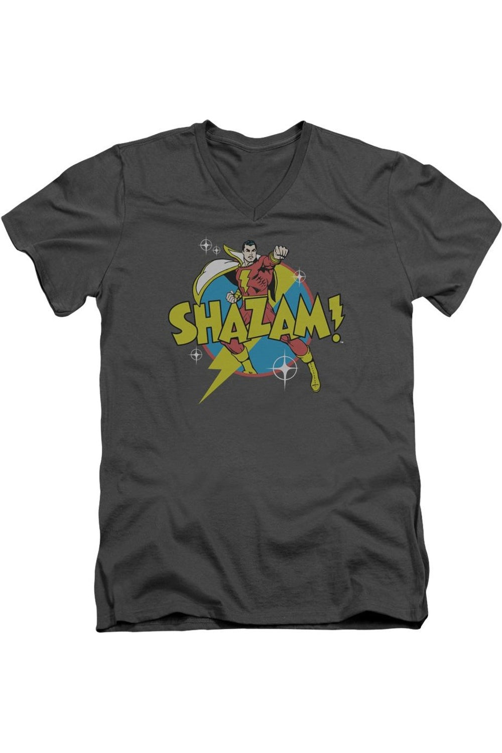 

DC Comics Shazam Power Bolt короткий рукав взрослый V-образный вырез премиум хлопковая футболка / футболка Gildan, цвет charcoal