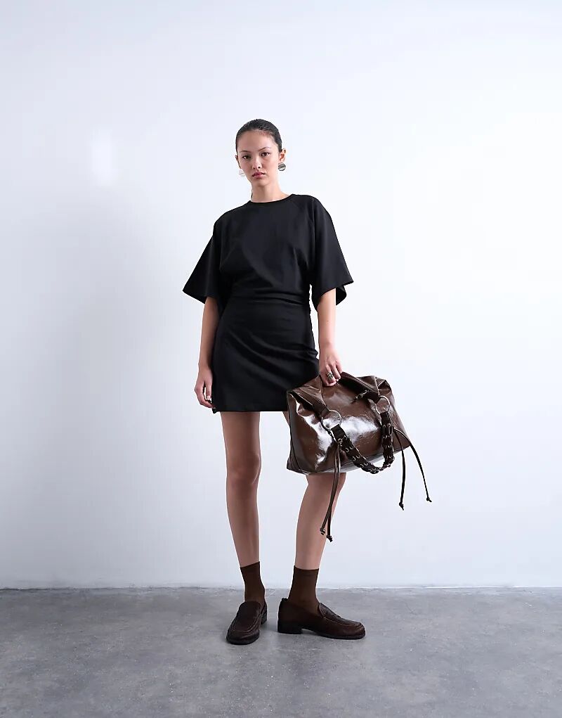 

Мини-платье Topshop с рукавами реглан и талией черного цвета