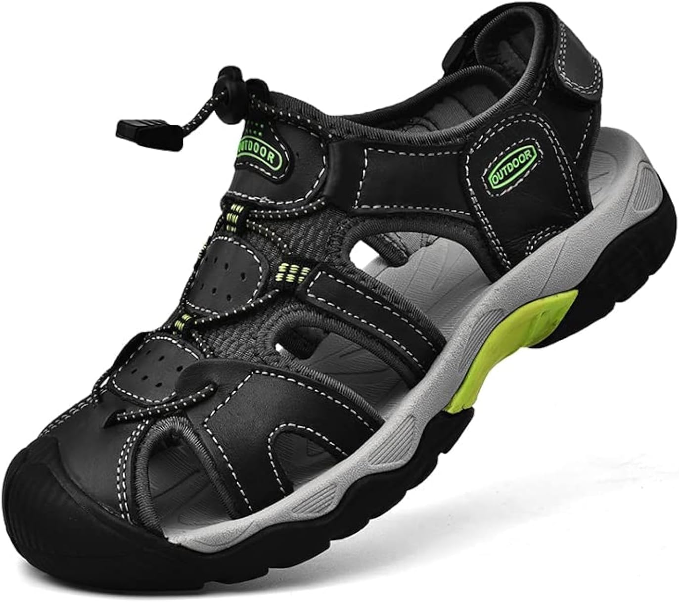 

Мужские спортивные сандалии для улицы и походов, кожаные с закрытым носком, легкие для ходьбы, летние повседневные сандалии и обувь для воды Kvdrcs, черный