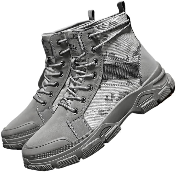 

Мужские высокие ботинки на шнуровке SPKFHD большого размера из холщовой ткани - прочная и противоскользящая обувь для походов, серый