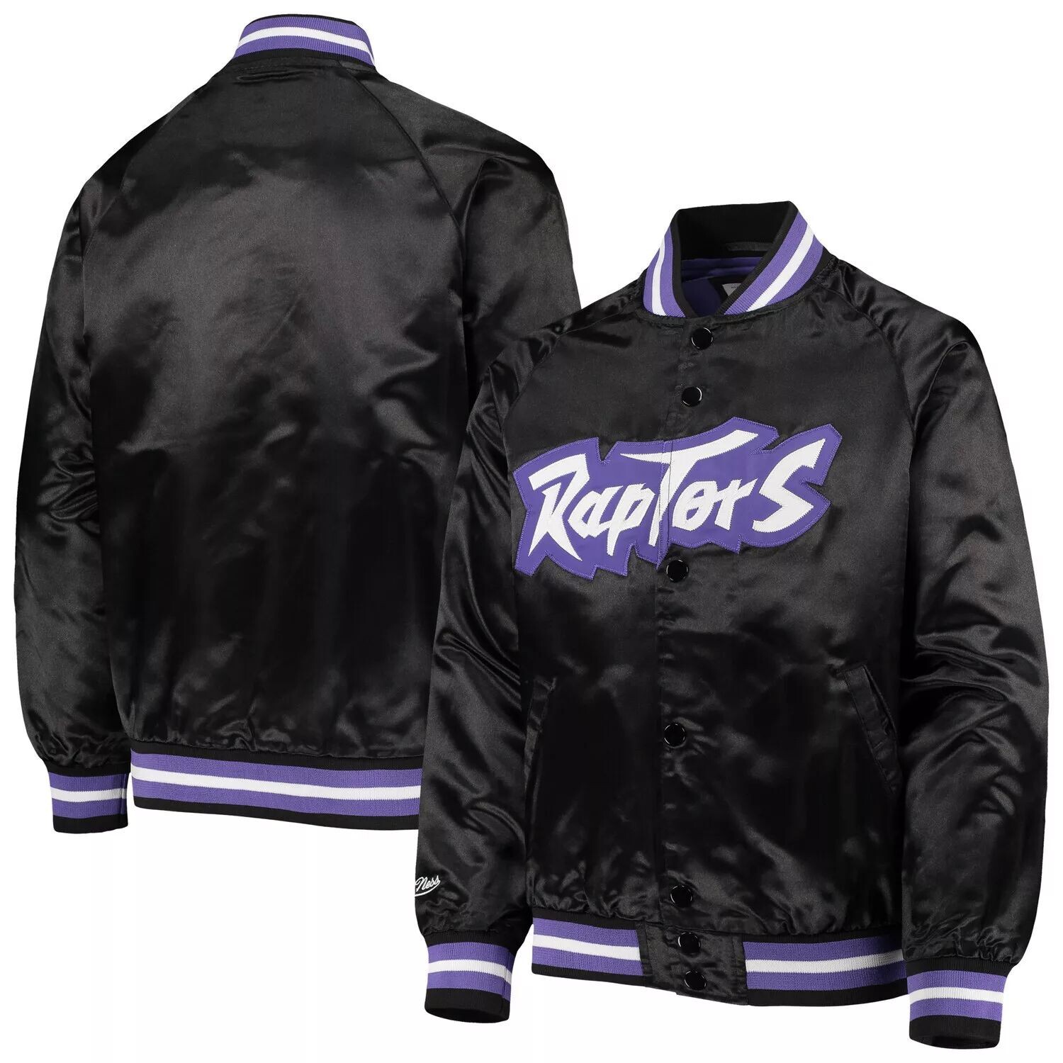 Молодежная черная куртка Mitchell & Ness Toronto Raptors из твердой древесины, классическая атласная куртка с длинными кнопками реглан Unbranded