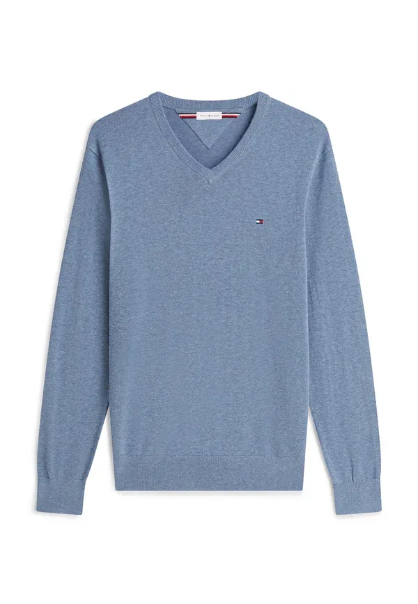 Джемпер с вышивкой флага и V-образным вырезом Tommy Hilfiger, ярко-голубой вереск — фото 4