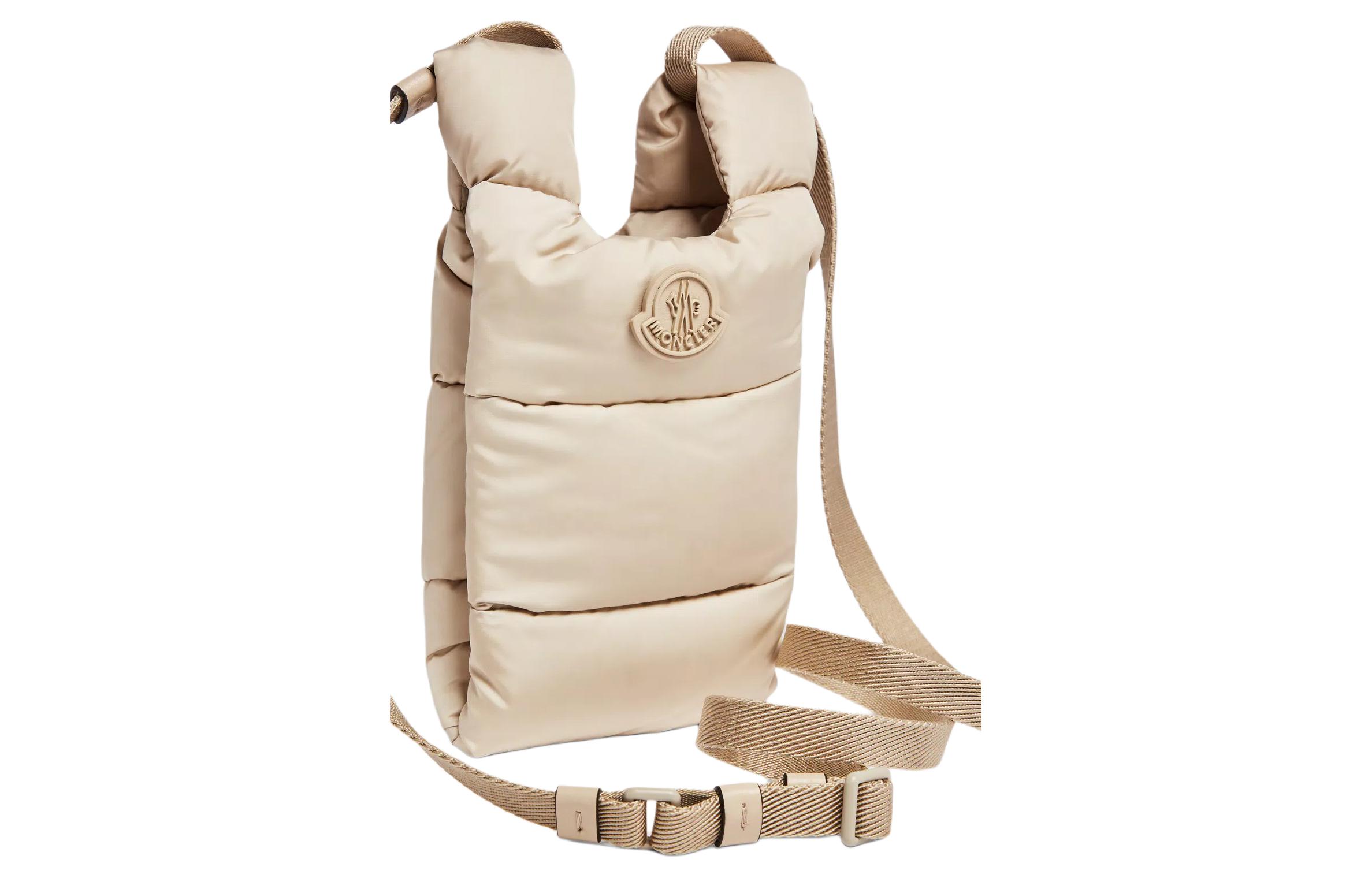 Moncler Сумка через плечо из нейлона с отделкой из телячьей кожи женская бежевая — фото 2