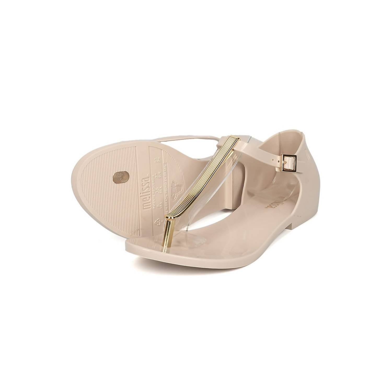 Женские сандалии Honey Chrome Jelly Metallic T-Strap Flat Sandal бежевого цвета Melissa — фото 4