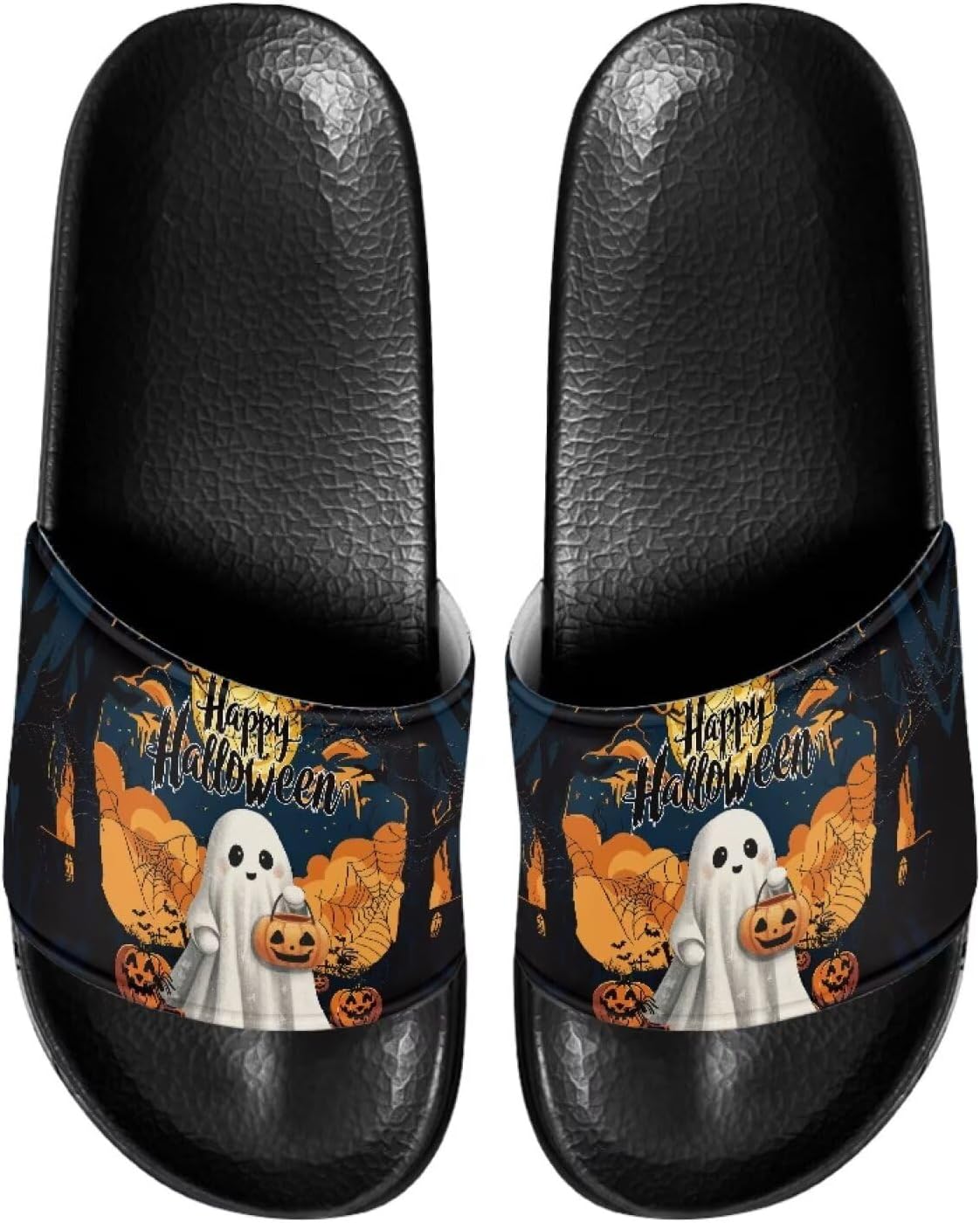 

Женские тапочки JUDENTIDOS с открытым носком, нескользящей подошвой, однотонной застежкой и мягкой плоской подошвой, Halloween Pumpkin Ghost