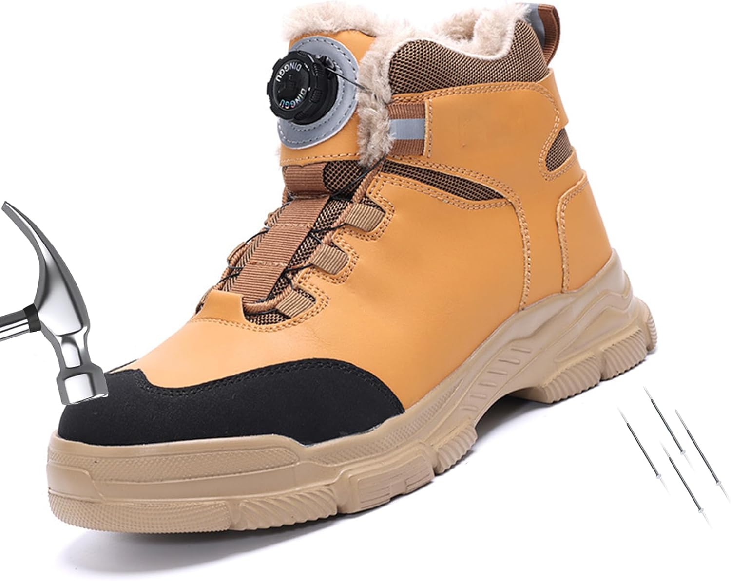 

Зимние ботинки с стальным носком для мужчин и женщин, противопрокольные, безопасные зимние ботинки с противоскользящей подошвой и застежкой на поворотный клапан Generic, желтый