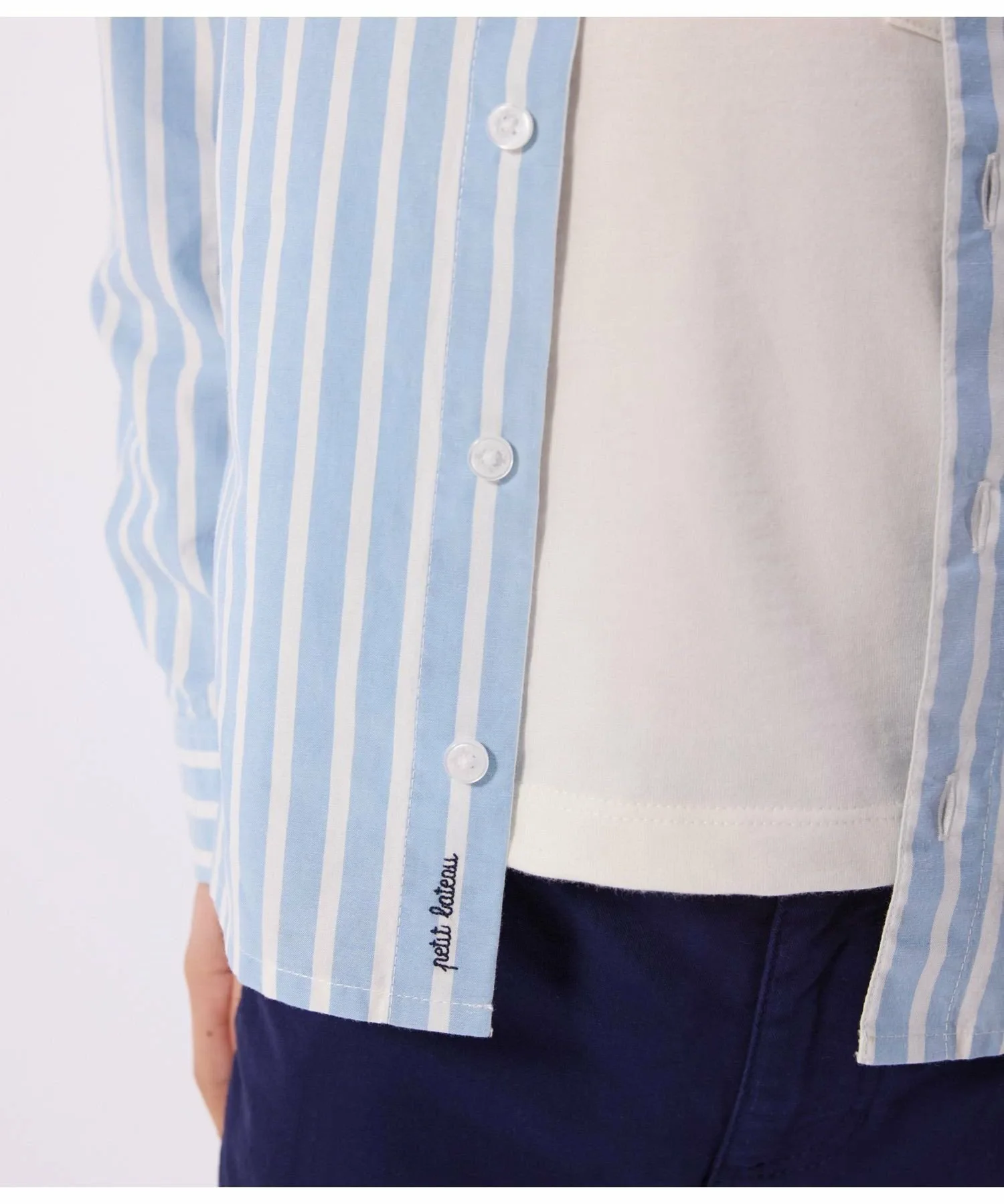 Полосатая рубашка PETIT BATEAU, Light Blue/Off White — фото 2