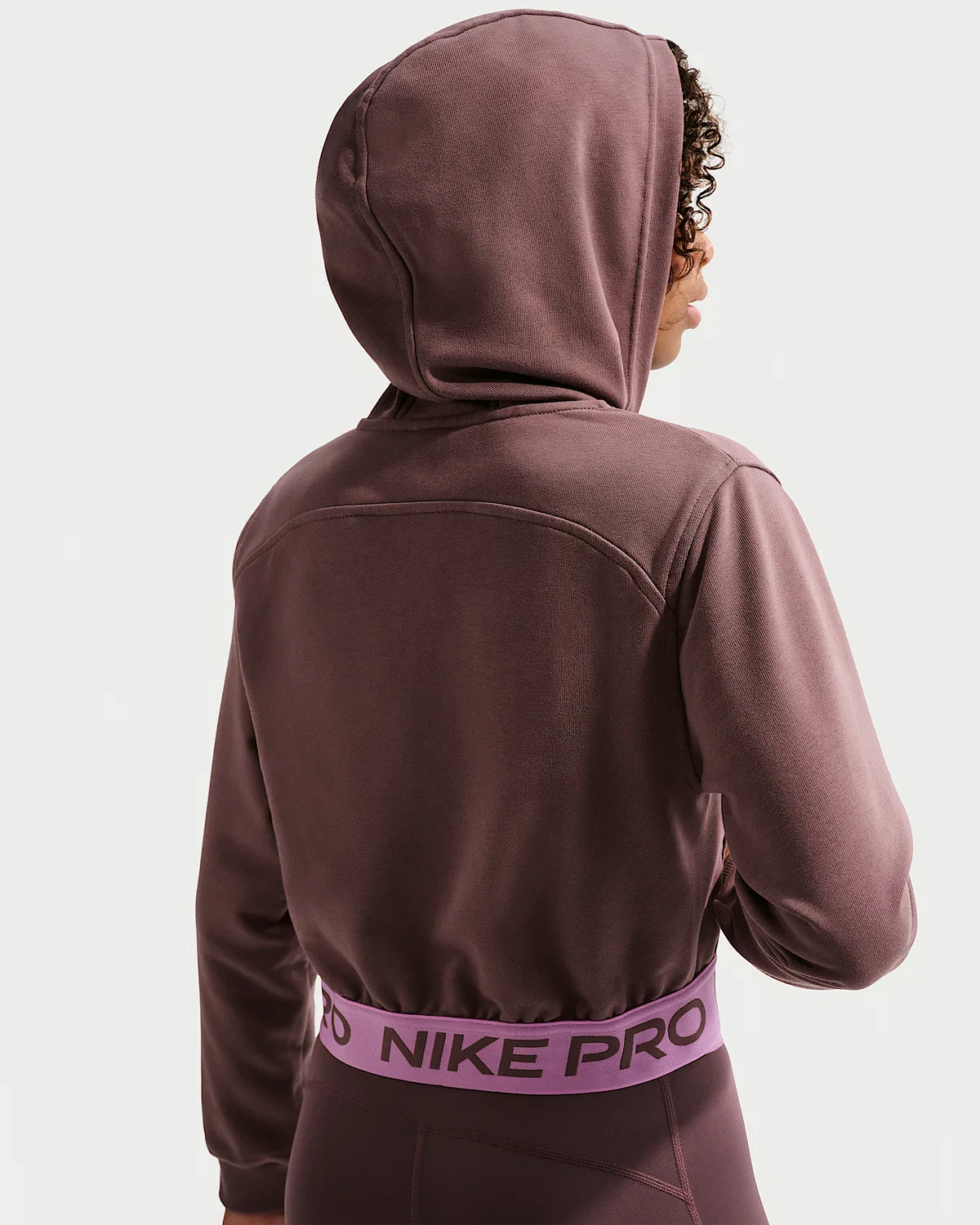 Детская (девичья) флисовая кофта Nike Pro Fleece Dri-FIT на молнии, Tattoo/Tattoo/Light Magenta/White — фото 2