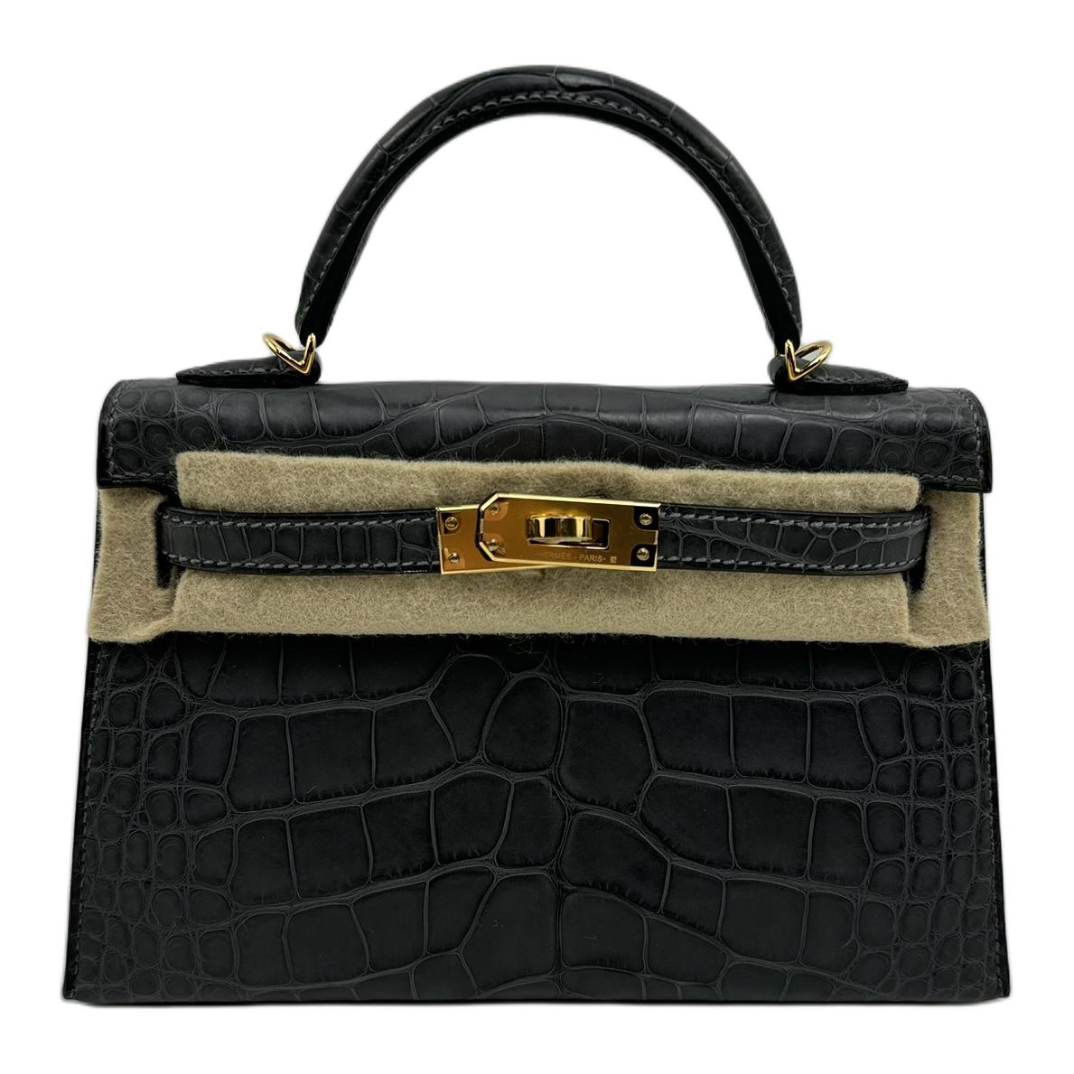 

HERMES Мини Kelly 2-го поколения матовая крокодиловая кожа сумка Kelly мини женская 88 графитовый серый