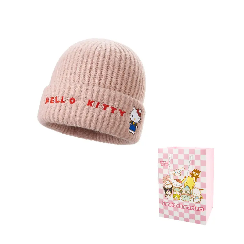 

Sanrio Женская вязаная шапка, Pink Hello Kitty Knitted Fabric Beanie
