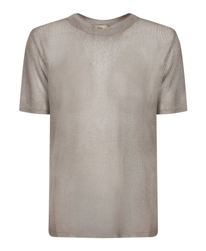 

Бежевый вязаный свитер с короткими рукавами Herno, бежевый