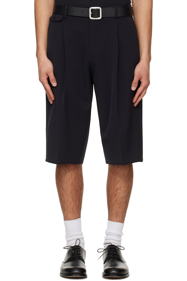 

Tonywack Темно-Синие шерстяные шорты с необработанными краями и складками, классического кроя