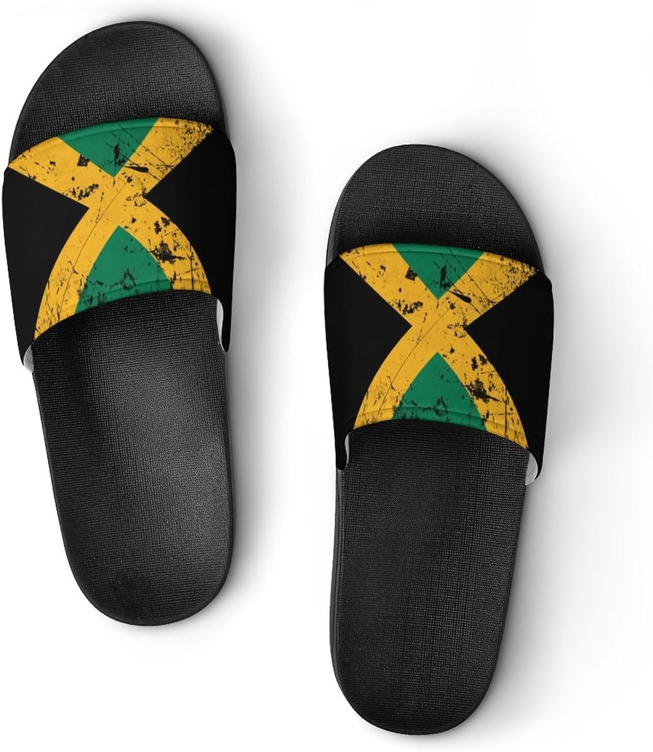 

GTABVECT Черные тапочки с текстурой гранж, с флагом Ямайки, для душа, дома, быстросохнущие, нескользящие, для ванной, бассейна, для женщин и мужчин, из ПВХ