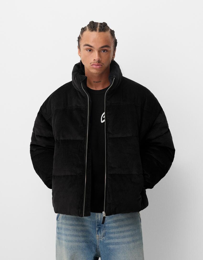 

Вельветовая стеганая куртка Bershka, черный