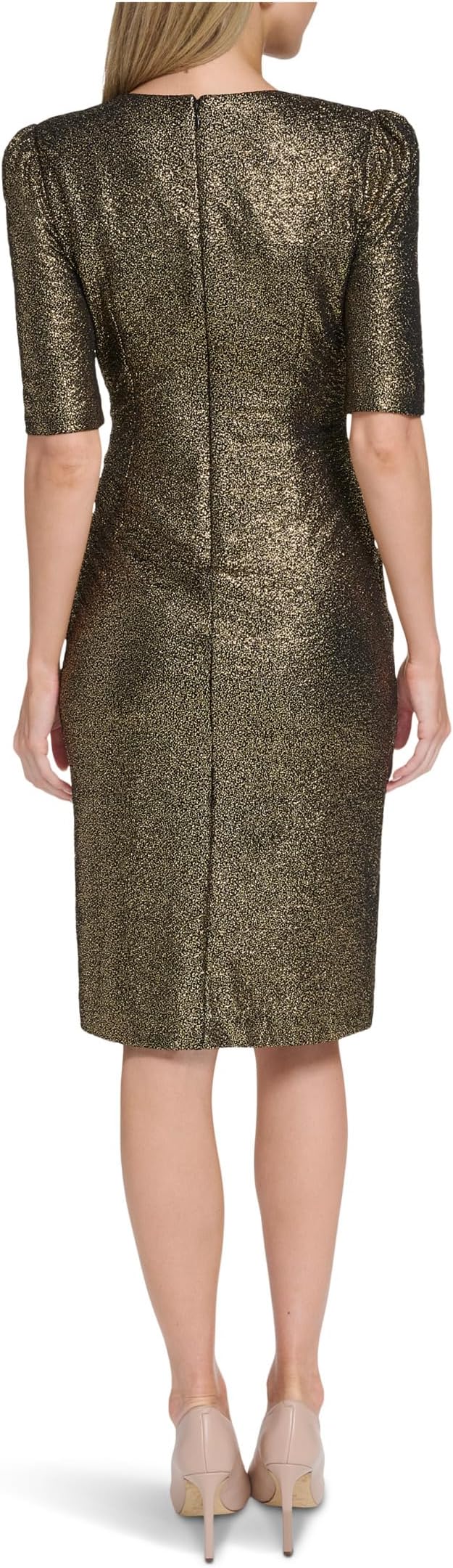 Женское платье-футляр с короткими рукавами и пайетками Calvin Klein, Black Gold — фото 2