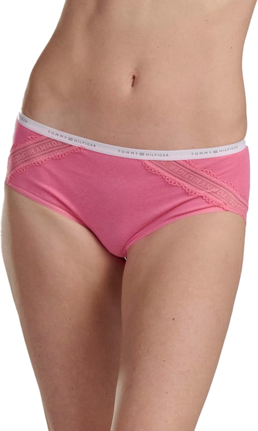 Комплект трусов Tommy Hilfiger Women's Cotton Logo Waistband Lace Trim Hipster, 3 предмета, синий/серый/розовый — фото 2