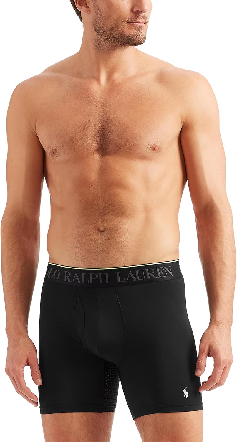 Мужские трусы-боксеры POLO RALPH LAUREN 4D Flex Performance Air, стандартные и удлиненные, 3 шт., Polo Black/White - 3 Pack — фото 2