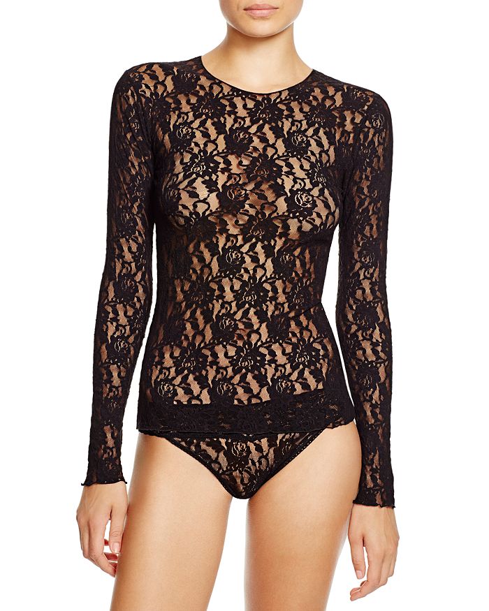 

Фирменный кружевной топ с длинными рукавами Hanky Panky, черный