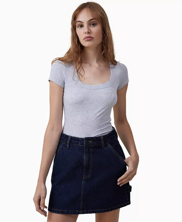 

Женский топ из резинки с круглым вырезом и короткими рукавами COTTON ON, серый