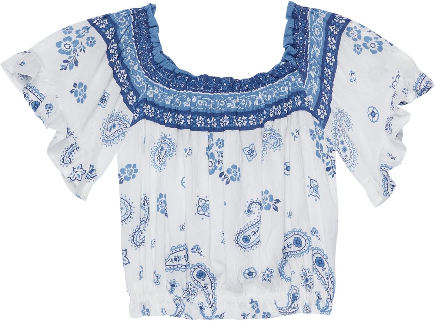 

Топ Vintage Havana Kids Printed Off Shoulder Tie Bottom Top - No Tassels, цвет Denim Bandana