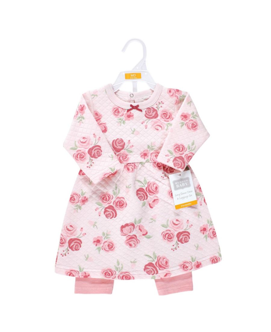 Стеганое хлопковое платье и леггинсы Hudson Baby, Blush rose — фото 2