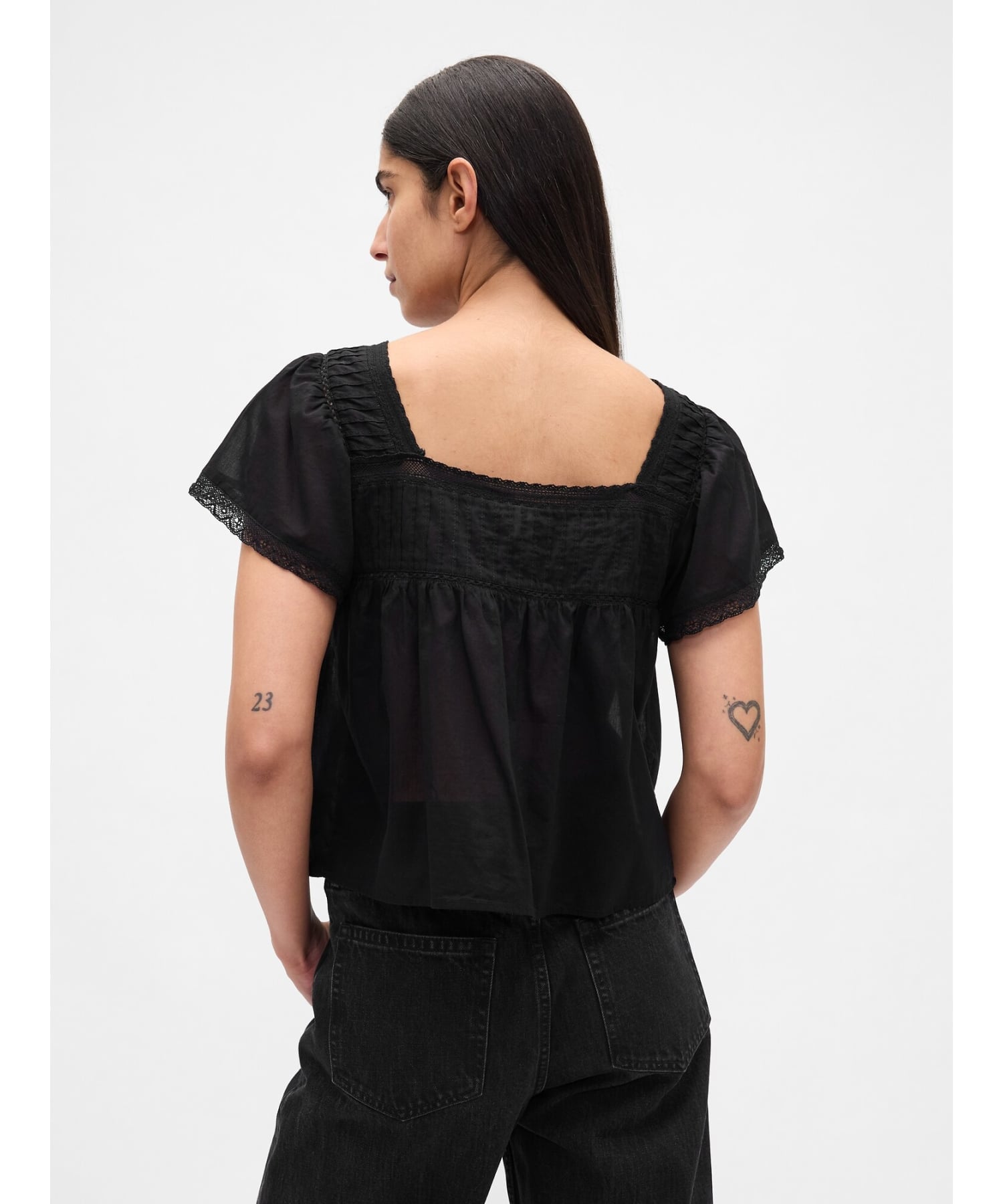 (W) Топ с квадратным вырезом и кружевной отделкой GAP, TRUE_BLACK — фото 3