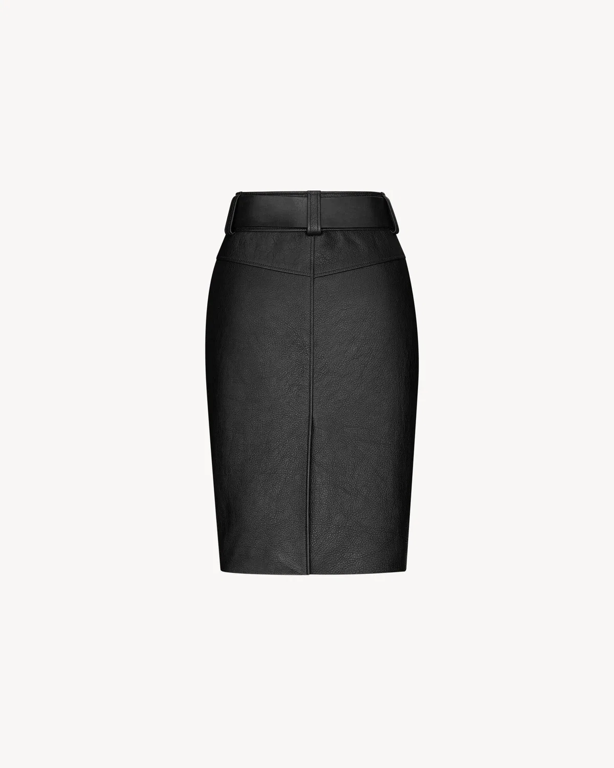 Юбка-карандаш с поясом из зернистой кожи SAINT LAURENT, черный — фото 3