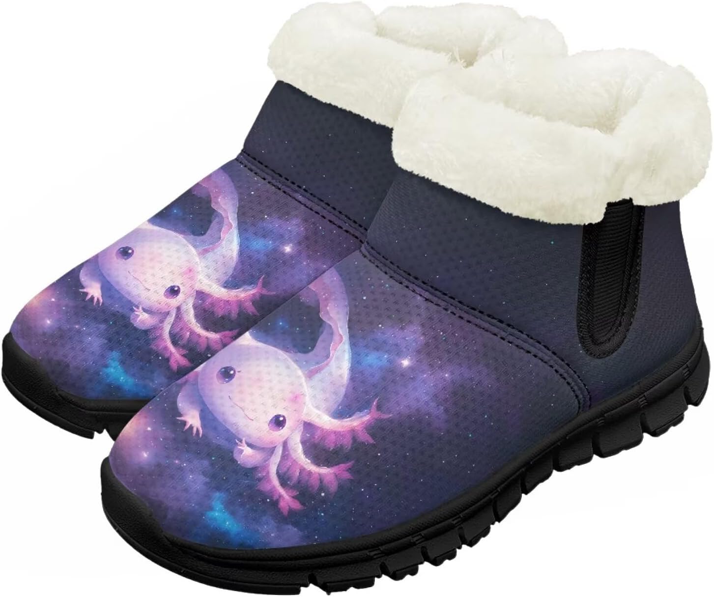 

Детские зимние ботинки для мальчиков и девочек, теплые зимние ботинки с нескользящей подошвой, уличные ботильоны для маленьких детей Suhoaziia, Axolotl Galaxy Sky