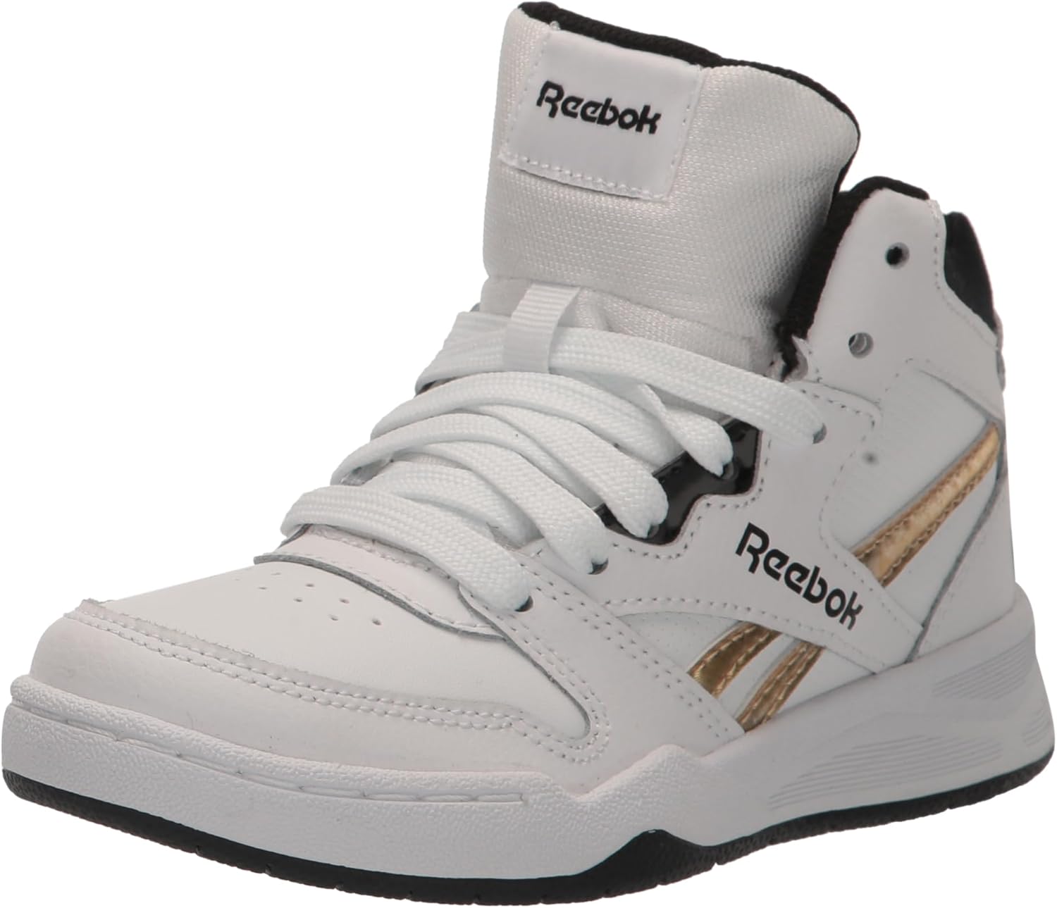 

Кроссовки Reebok BB4500 Court для мальчиков (малыши/старшие дети), белый/черный/золотой