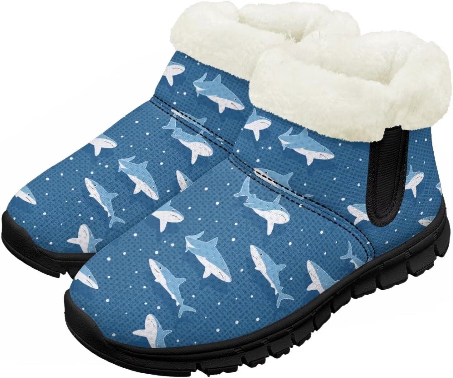 

Детские зимние непромокаемые ботинки для девочек и мальчиков, утепленные мехом, для малышей, наружная обувь, легко надевать и снимать Chririnla, Shark Print