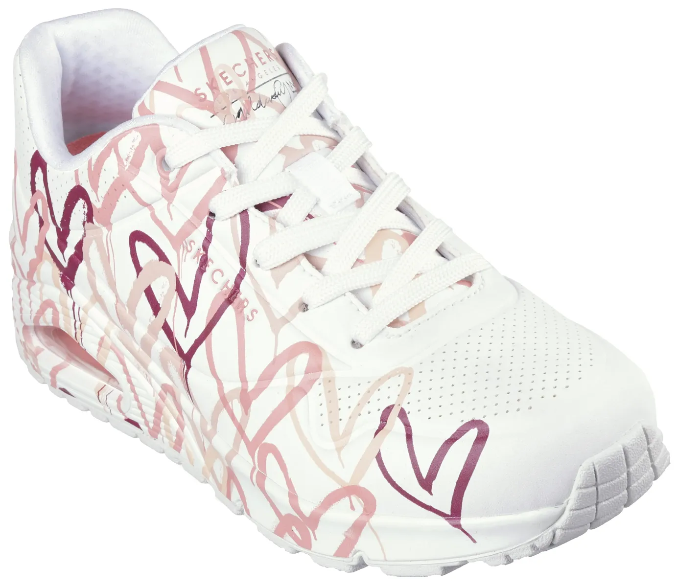 Кроссовки Skechers на танкетке "UNO-SPREAD THE LOVE" с эффектным принтом граффити, повседневная обувь, полуботинки, туфли на шнуровке, розовый