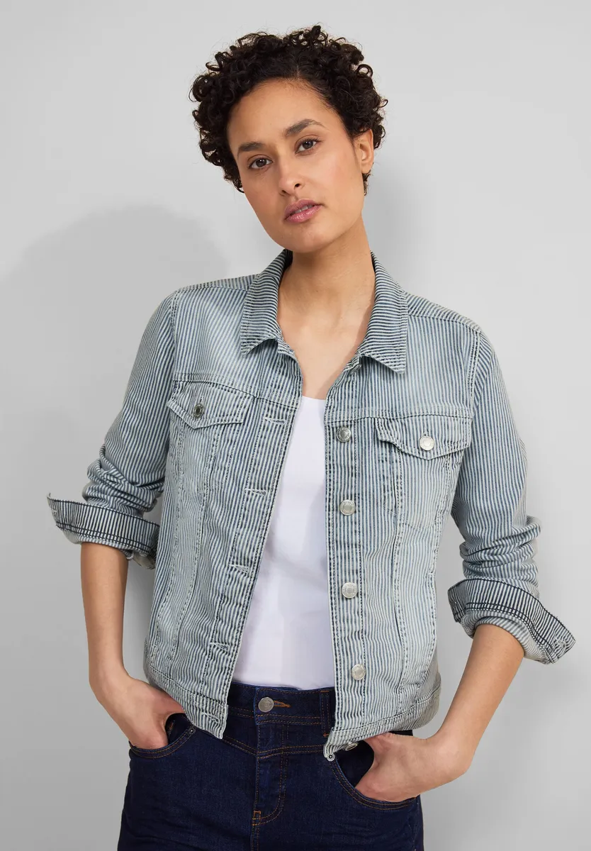 

STREET ONE джинсовая куртка, без капюшона, с нагрудным карманом, цвет Stripe Soft Washed