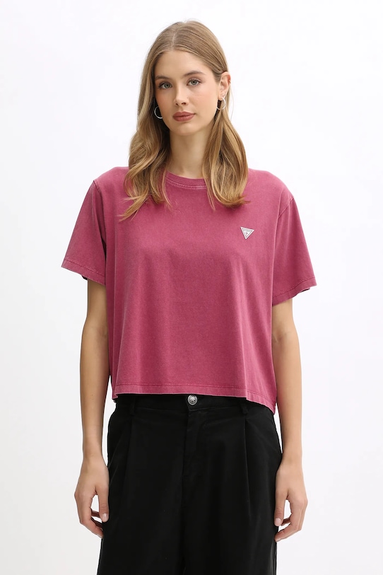 

Хлопковая футболка Guess Jeans, розовый