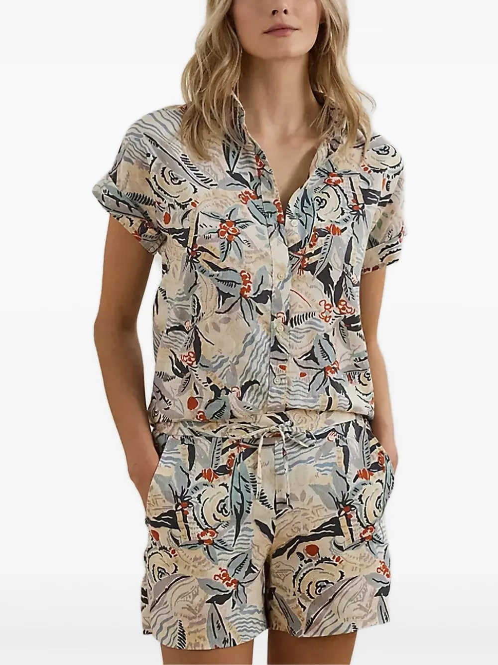 

Топ с короткими рукавами и цветочным принтом Lauren Ralph Lauren, белый