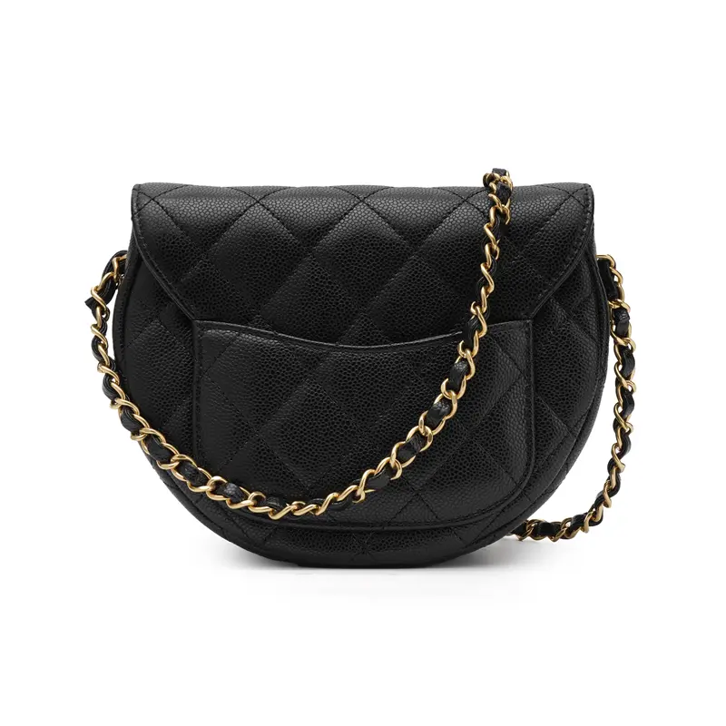 CHANEL Сумка-кроссбод личи зерно коровья кожа полумесяц клатч седло наплечная унисекс черный — фото 4