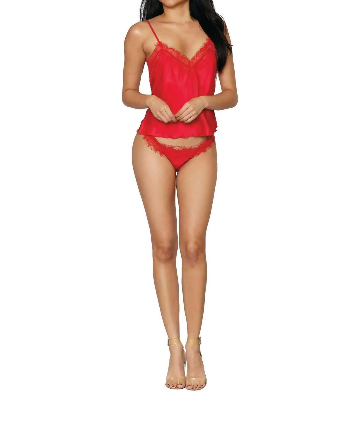 

Сатиновый комплект из 2 предметов в оттенке помадный красный Dreamgirl
