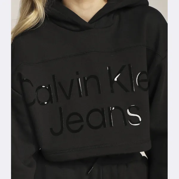 Блестящая укороченная толстовка институционального кроя Calvin Klein, черный — фото 4